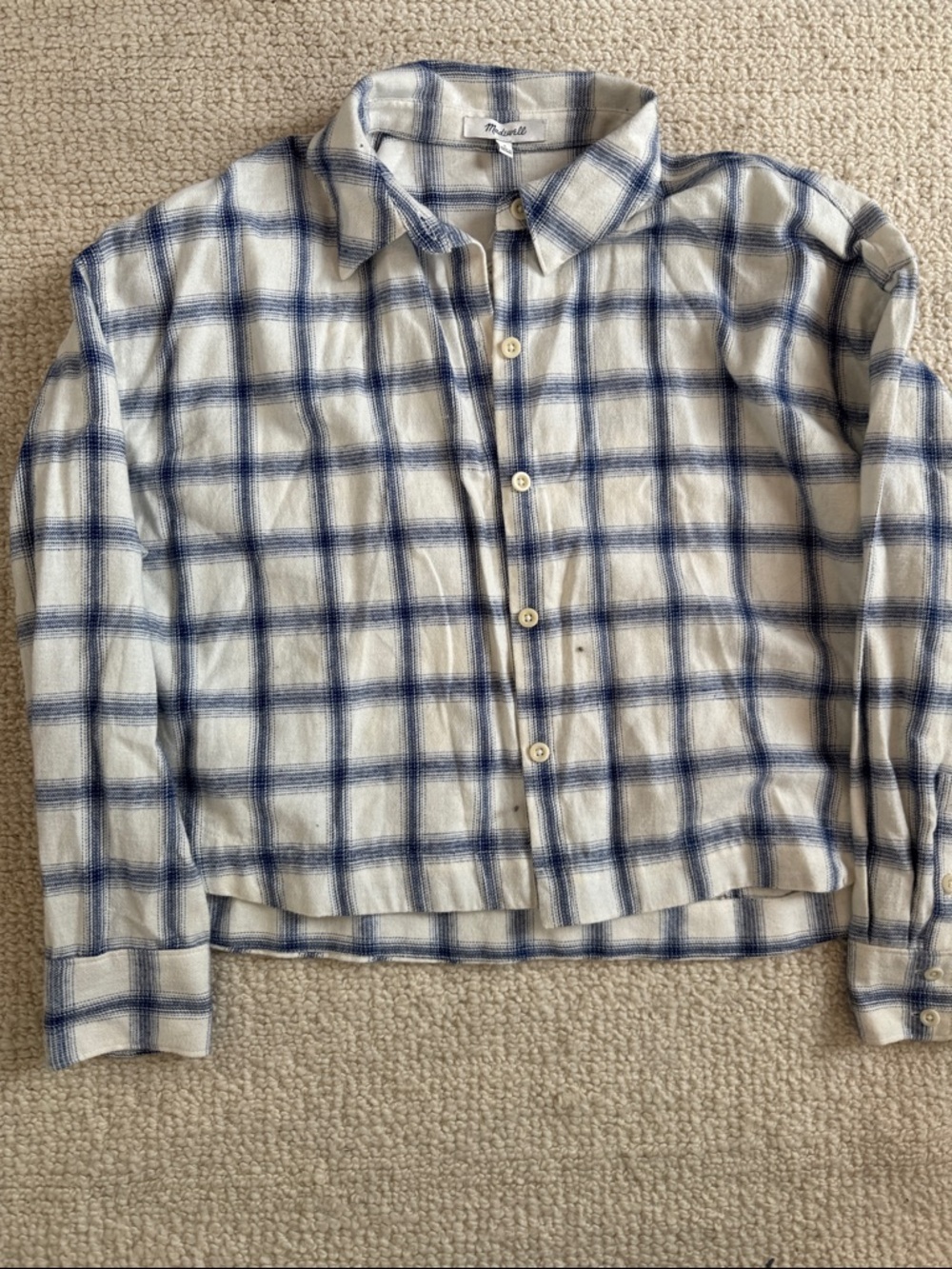 Madewell Cream and Blue Plaid Shirt Jacket